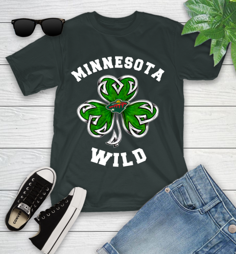 NHL Minnesota Wild Three Leaf Clover St Patrick's Day Hockey Sports Youth T-Shirt 6