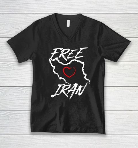 Free Iran Symbol Heart Map Freedom Heart Love V-Neck T-Shirt