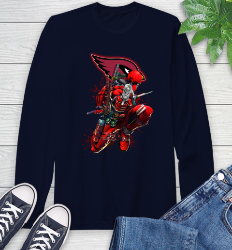 NFL Deadpool Marvel Comics Sports Football Arizona Cardinals Long Sleeve T-Shirt 4