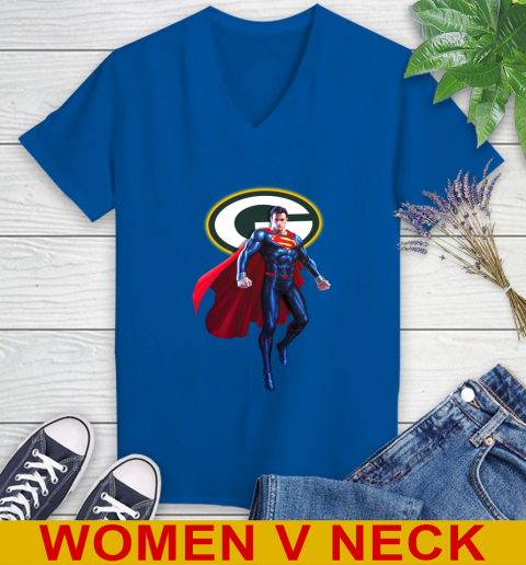 NFL Superman DC Sports Football Green Bay Packers Women's V-Neck T-Shirt 11