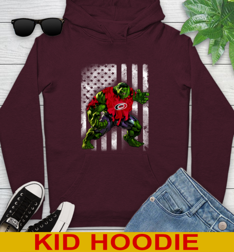 Carolina Hurricanes Hulk Marvel Avengers NHL Hockey American Flag Youth Hoodie 7