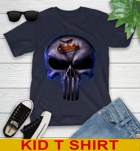 Baltimore Orioles MLB Baseball Punisher Skull Sports Youth T-Shirt 2