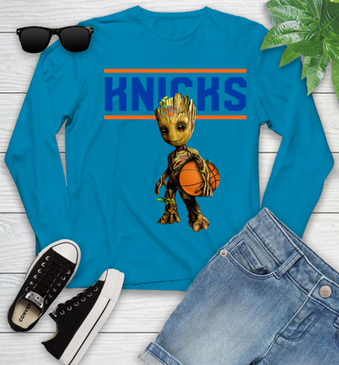 New York Knicks NBA Basketball Groot Marvel Guardians Of The Galaxy Youth Long Sleeve 7