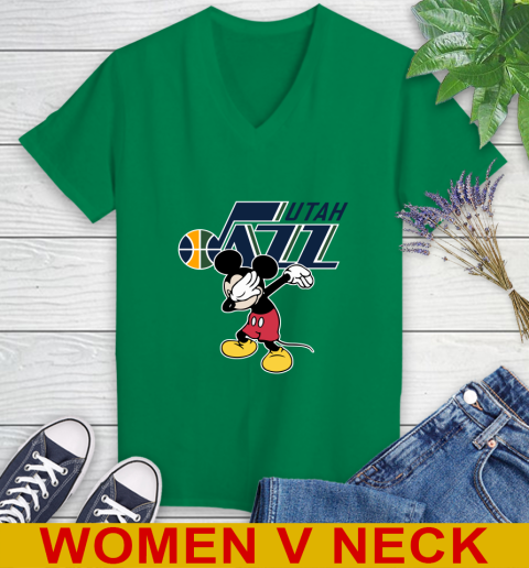 Utah Jazz NBA Basketball Dabbing Mickey Disney Sports Women's V-Neck T-Shirt 6