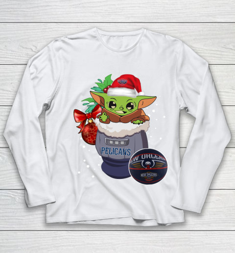 New Orleans Pelicans Christmas Baby Yoda Star Wars Funny Happy NBA Youth Long Sleeve 2