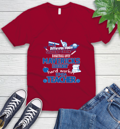 Dallas Mavericks NBA I'm A Difference Making Student Caring Basketball Loving Kinda Teacher V-Neck T-Shirt 7