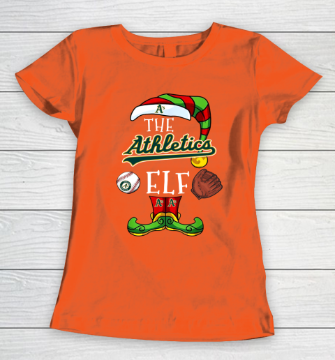 Oakland Athletics Christmas ELF Funny MLB Women's T-Shirt 3