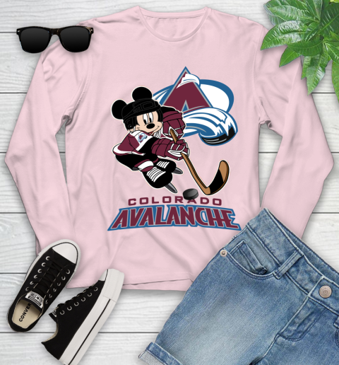 NHL Colorado Avalanche Mickey Mouse Disney Hockey T Shirt Youth Long Sleeve 22