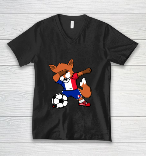 Dabbing Fox France Soccer Fans Jersey French Football Lovers V-Neck T-Shirt