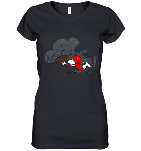 Tampa Bay Buccaneers Snoopy Plays The Football Game Women's V-Neck T-Shirt