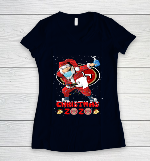 San Francisco 49ers Funny Santa Claus Dabbing Christmas 2020 NFL Women's V-Neck T-Shirt 2