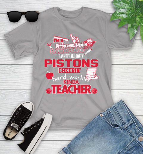 Detroit Pistons NBA I'm A Difference Making Student Caring Basketball Loving Kinda Teacher Youth T-Shirt 4