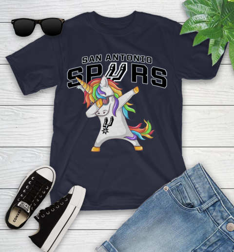San Antonio Spurs NBA Basketball Funny Unicorn Dabbing Sports Youth T-Shirt 3