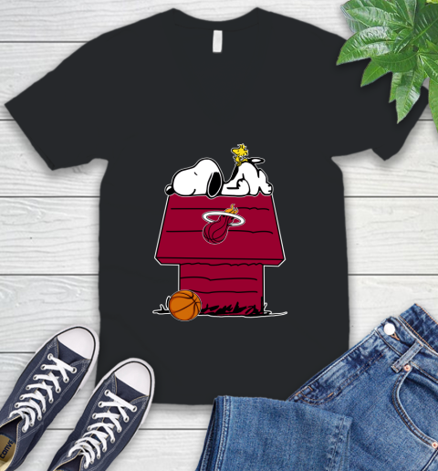 Miami Heat NBA Basketball Snoopy Woodstock The Peanuts Movie V-Neck T-Shirt 2