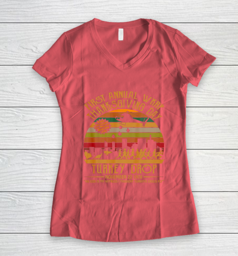 WKRP Thanksgiving Day Turkey Drop Women's V-Neck T-Shirt 4
