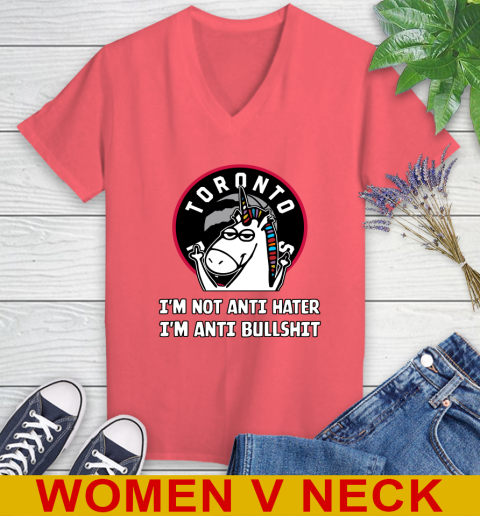 Toronto Raptors NBA Basketball Unicorn I'm Not Anti Hater I'm Anti Bullshit Women's V-Neck T-Shirt 7