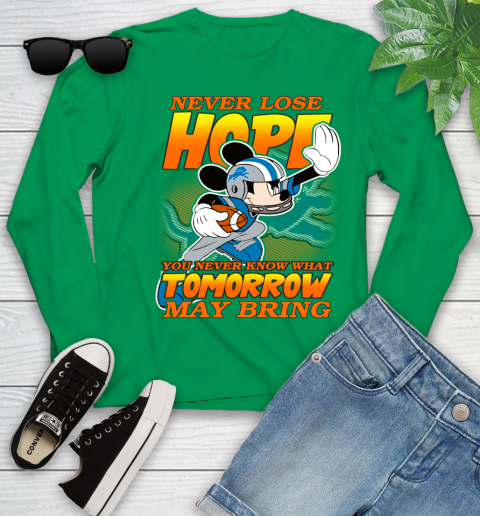 Detroit Lions NFL Football Mickey Disney Never Lose Hope Youth Long Sleeve 7