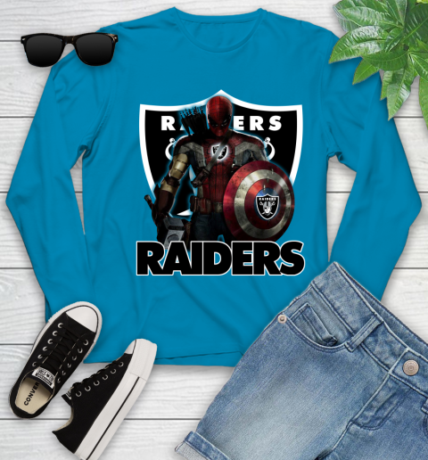NFL Captain America Thor Spider Man Hawkeye Avengers Endgame Football Oakland Raiders Youth Long Sleeve 7