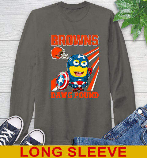 NFL Football Cleveland Browns Captain America Marvel Avengers Minion Shirt Long Sleeve T-Shirt 10