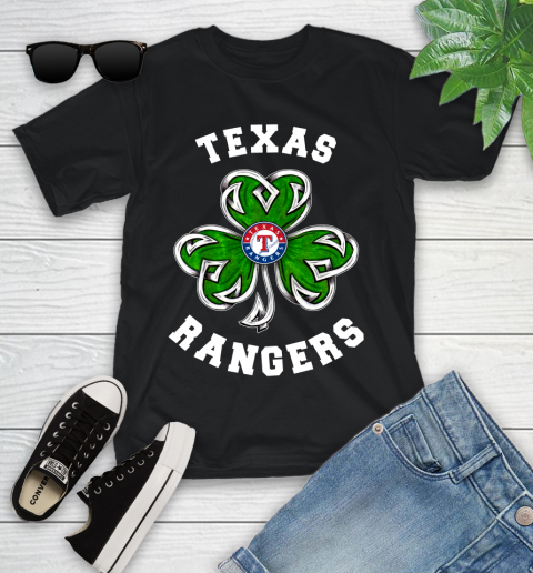 MLB Texas Rangers Three Leaf Clover St Patrick's Day Baseball Sports Youth T-Shirt