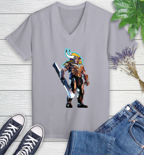 NFL Thanos Gauntlet Avengers Endgame Football Minnesota Vikings Women's V-Neck T-Shirt 4
