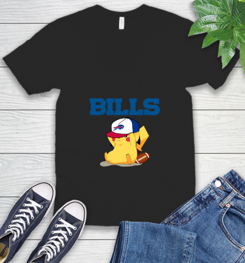 NFL Pikachu Football Sports Buffalo Bills V-Neck T-Shirt 2