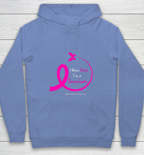 Womens Butterfly I Wear Pink I m A Survivor Breast Cancer Awareness Youth Hoodie 8