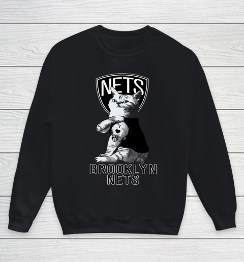 NBA Basketball My Cat Loves Brooklyn Nets Youth Sweatshirt