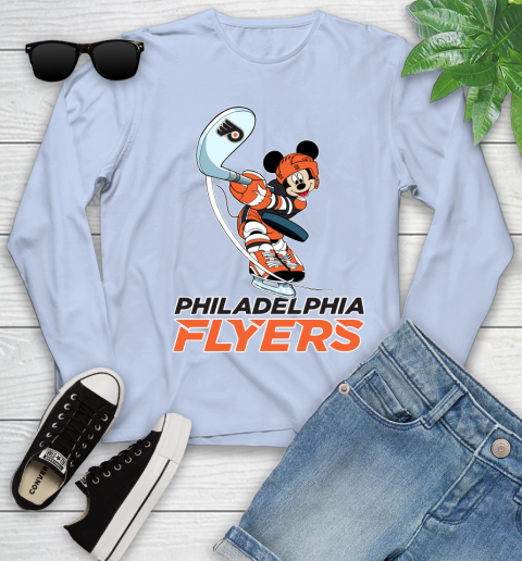 NHL Hockey Philadelphia Flyers Cheerful Mickey Mouse Shirt Youth Long Sleeve 9