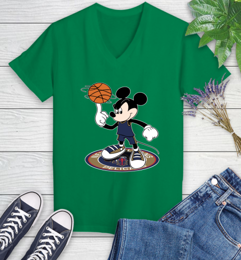 NBA Basketball New Orleans Pelicans Cheerful Mickey Disney Shirt Women's V-Neck T-Shirt 5