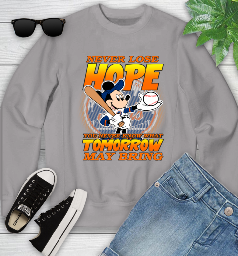 New York Mets MLB Baseball Mickey Disney Never Lose Hope Youth Sweatshirt 3