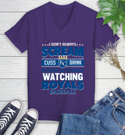 Kansas City Royals MLB I Scream Cuss Drink When I'm Watching My Team Women's V-Neck T-Shirt 3