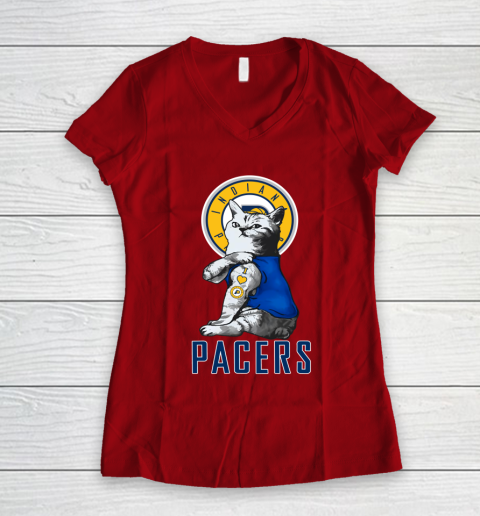 NBA Basketball My Cat Loves Indiana Pacers Women's V-Neck T-Shirt 8