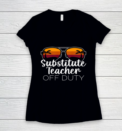 Substitute Teacher of the Deaf Off Duty Sunglasses Sunset Women's V-Neck T-Shirt