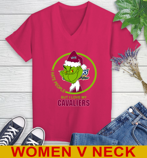 Cleveland Cavaliers NBA Christmas Grinch I Hate People But I Love My Favorite Basketball Team Women's V-Neck T-Shirt 10