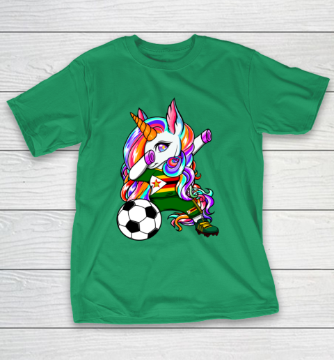 Dabbing Unicorn Zimbabwe Soccer Fans Jersey Flag Football T-Shirt 7