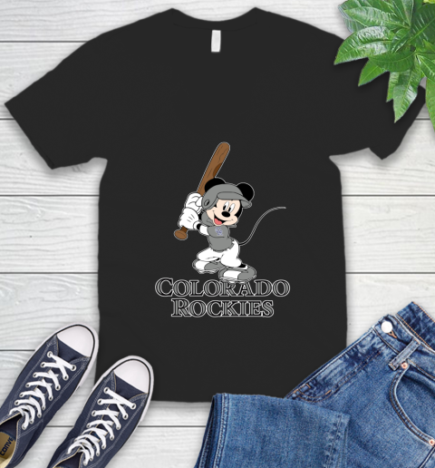 MLB Baseball Colorado Rockies Cheerful Mickey Mouse Shirt V-Neck T-Shirt