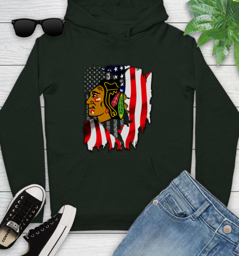 Chicago Blackhawks NHL Hockey American Flag Youth Hoodie 14