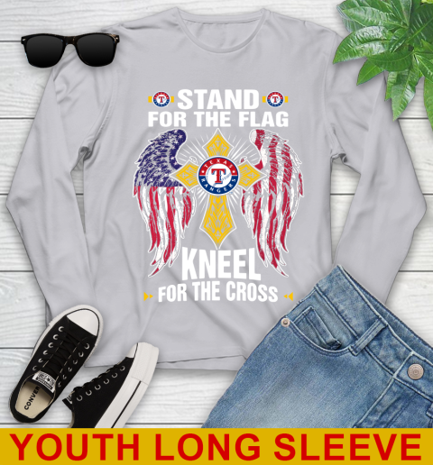 MLB Baseball Texas Rangers Stand For Flag Kneel For The Cross Shirt Youth Long Sleeve 5