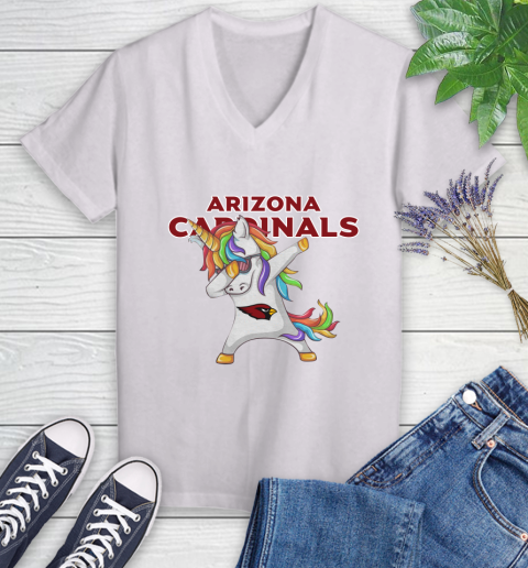 Arizona Cardinals NFL Football Funny Unicorn Dabbing Sports Women's V-Neck T-Shirt