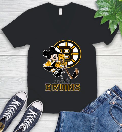 NHL Boston Bruins Mickey Mouse Disney Hockey T Shirt V-Neck T-Shirt 2