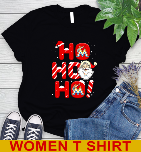 Miami Marlins MLB Baseball Ho Ho Ho Santa Claus Merry Christmas Shirt Women's T-Shirt