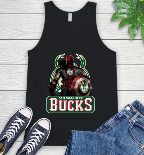 Milwaukee Bucks NBA Basketball Captain America Thor Spider Man Hawkeye Avengers Tank Top 2