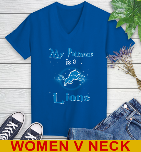 NFL Football Harry Potter My Patronus Is A Detroit Lions Women's V-Neck T-Shirt - Image 10