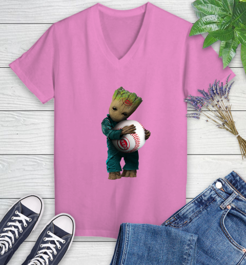 MLB Groot Guardians Of The Galaxy Baseball Sports Cincinnati Reds Women's V-Neck T-Shirt 14