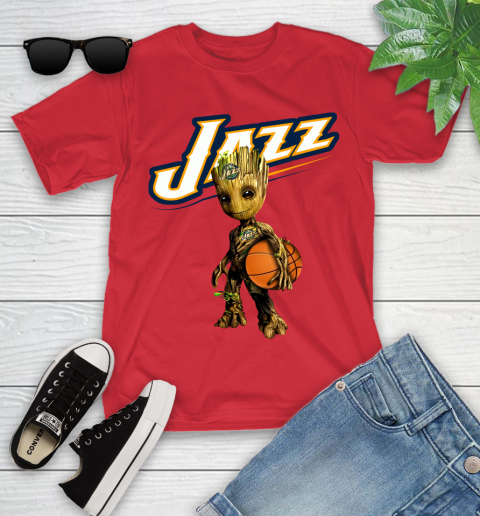 Utah Jazz NBA Basketball Groot Marvel Guardians Of The Galaxy Youth T-Shirt 10