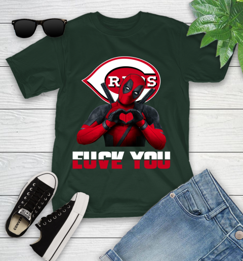 MLB Cincinnati Reds Deadpool Love You Fuck You Baseball Sports Youth T-Shirt 5
