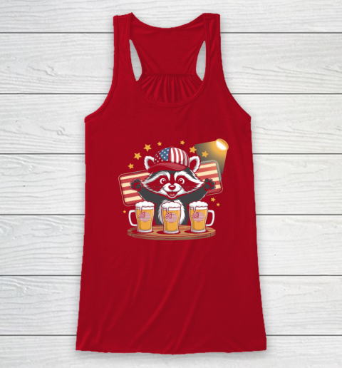 Raccoon red white and brew Funny Independence Day 4th of July Racerback Tank 3