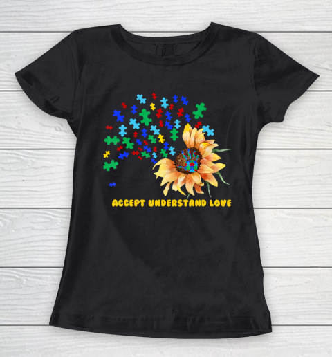 Autism Awareness Month Accept Understand Love Sunflower Women's T-Shirt