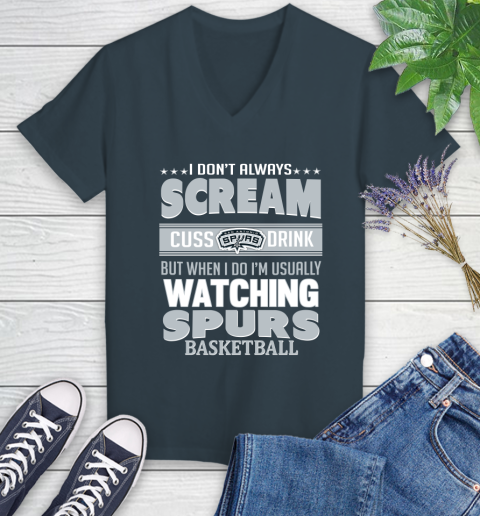 San Antonio Spurs NBA Basketball I Scream Cuss Drink When I'm Watching My Team Women's V-Neck T-Shirt 8